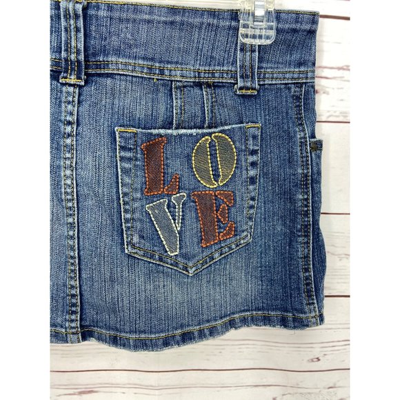 Bubblegum‎ Juniors Size 5/6 Distressed Denim Blue Jean Boho Mini Skirt - Picture 4 of 8